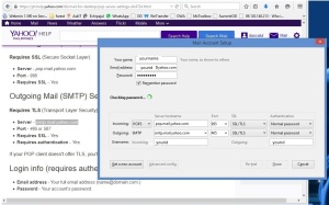 2- setari server pop si smtp pentru contul yahoo mail