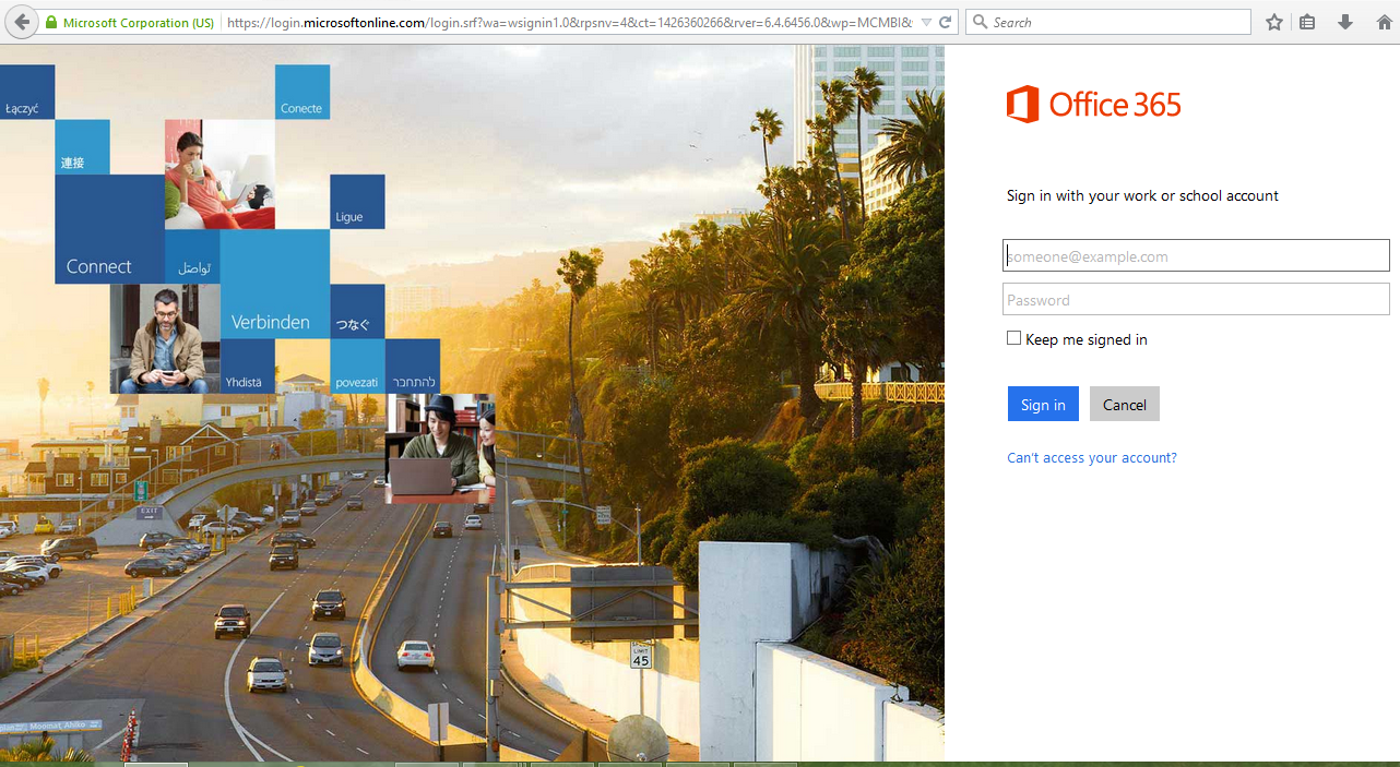 login first page office 365