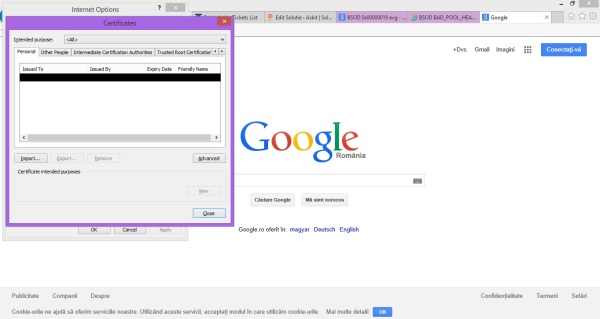 selectare ceritifcat de securitate internet explorer
