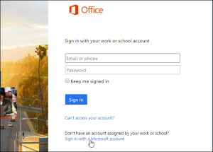 Pagina Log in Office 365