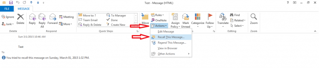 how to recall an email in outlook 2015