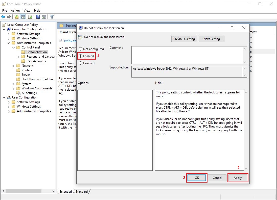 Dezactivare lock screen cu ajutorul Group Policy Editor in Windows 8.1