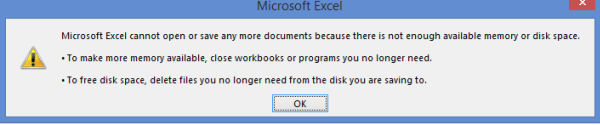 excel not enough memory