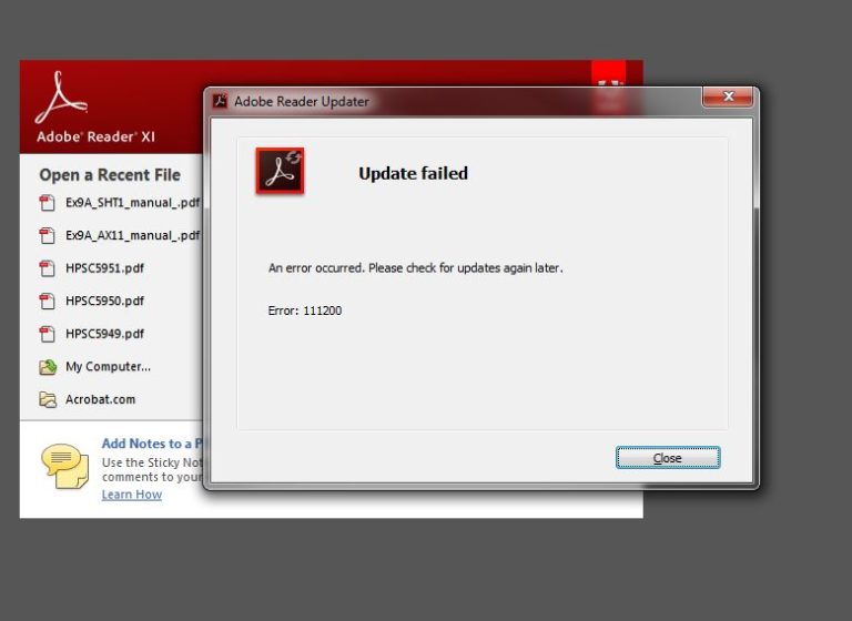 Ошибка 111200 при обновлении adobe acrobat