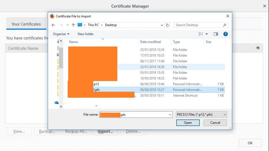 Schimbarea unui certificat digital din format .pfx in format .p12