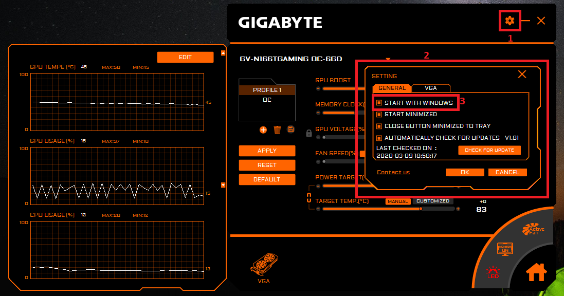 Aorus engine как настроить вентиляторы на видеокарте