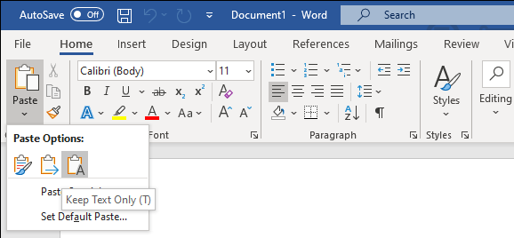 keep source formatting in word